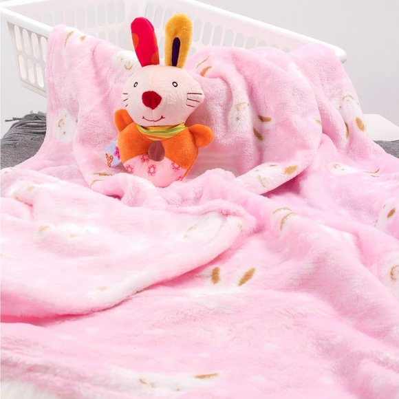Kids Soft Flannel Blanket w/ Matching Toy - Pink - Picture 2 of 2